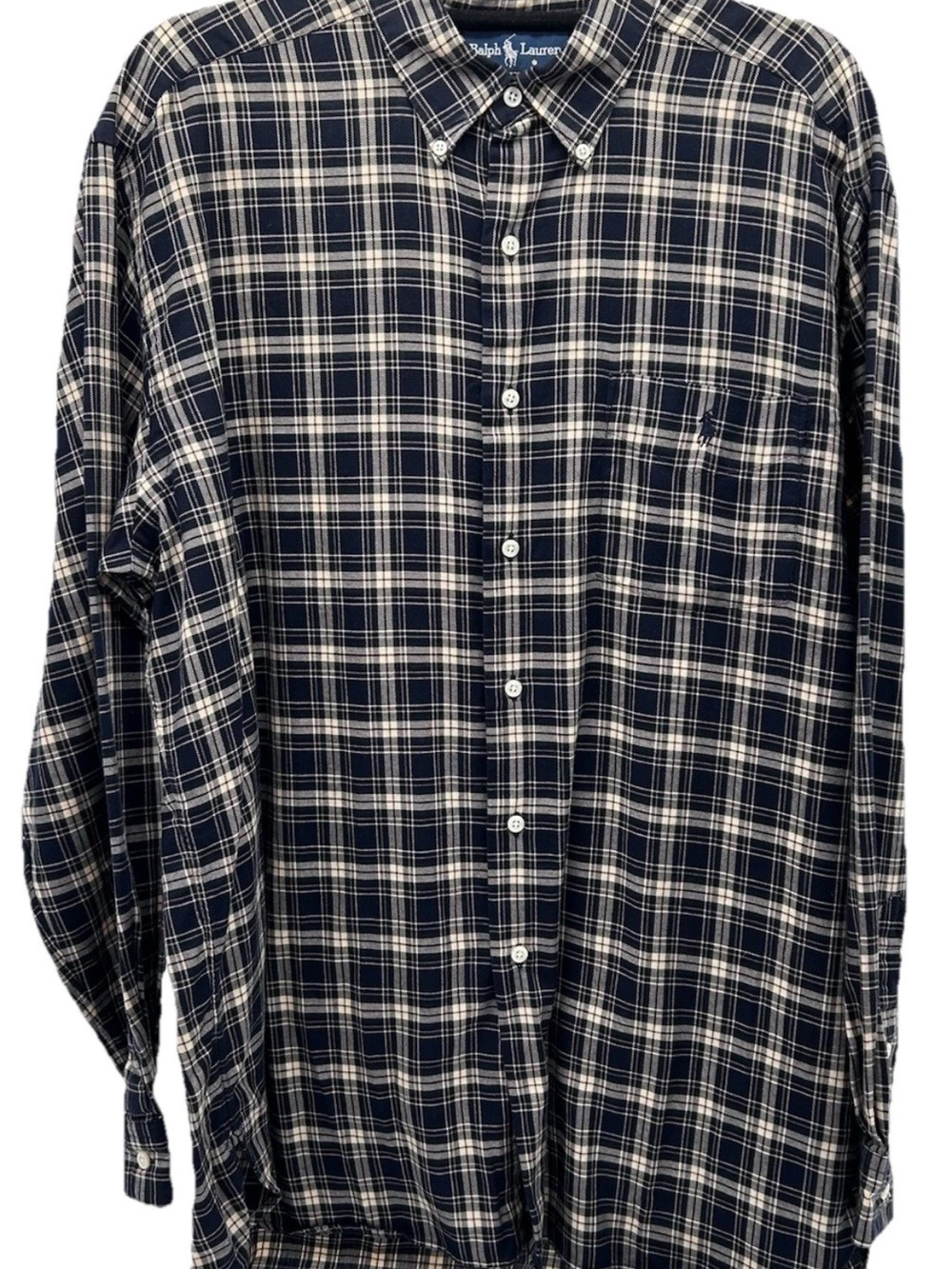 Ralph Lauren Navy and White Plaid Button-Down Shirt